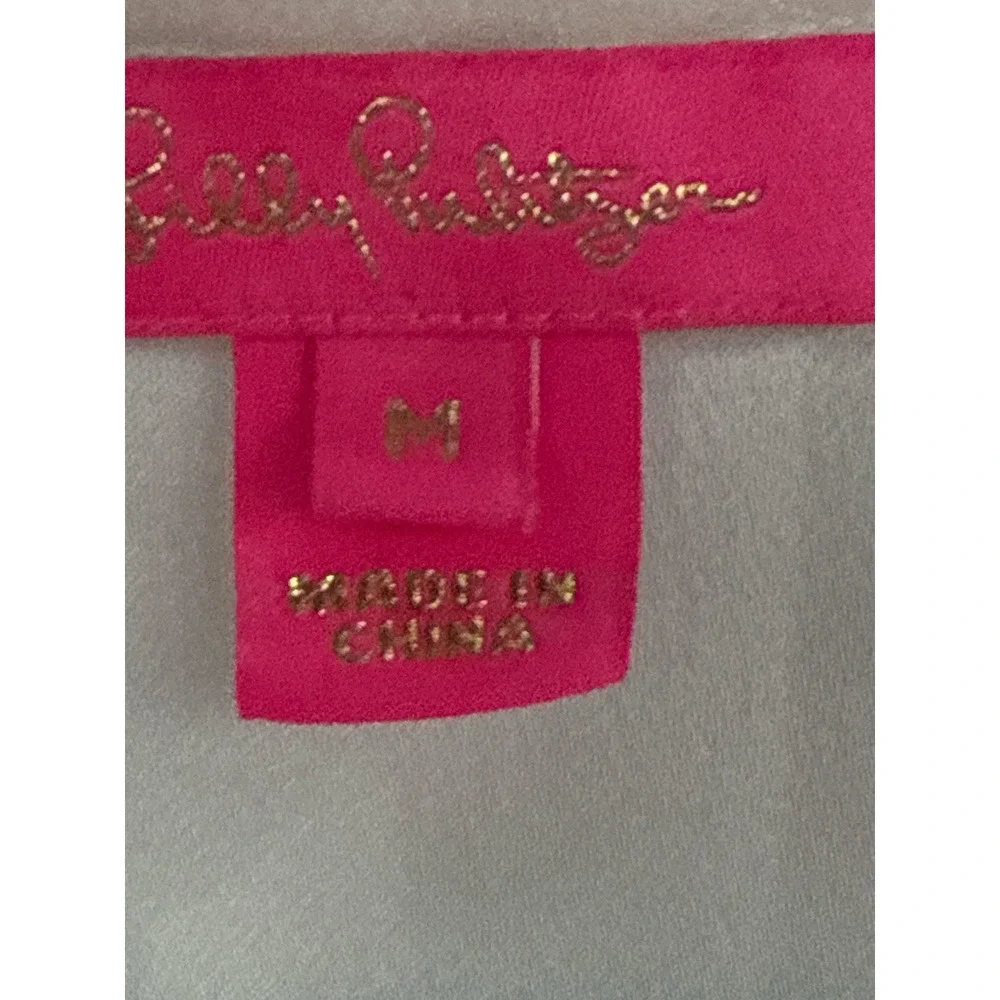 Lilly Pulitzer White Satin Embellished V-Neck Blouse Size Medium Long Sleeve Top